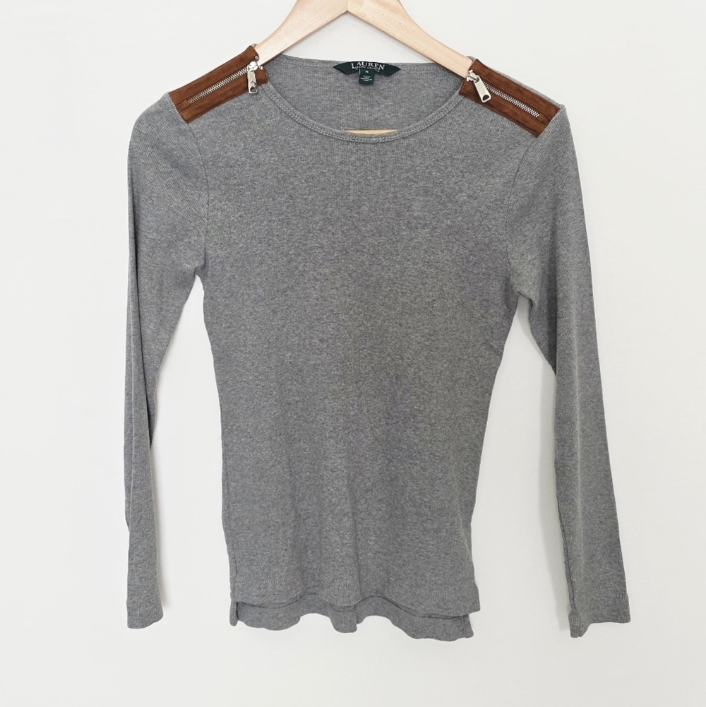 Lauren Ralph Lauren Grey 100% Cotton Long Sleeve Women Sweater Size M